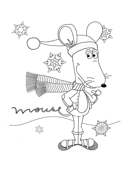 Winter Martin the Mouse Coloring Page
